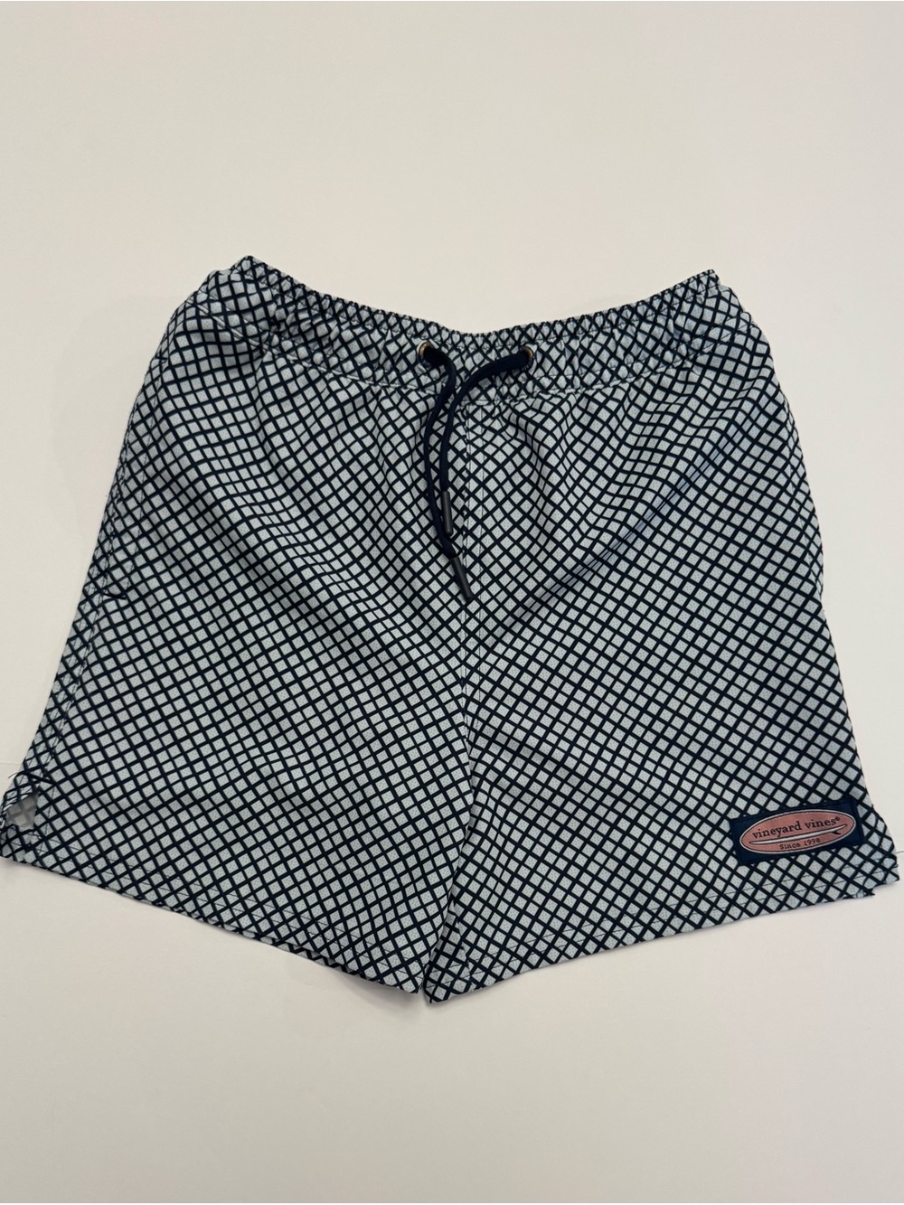 Vineyard Vines Navy & White Diamond-Grid Swim Trunks